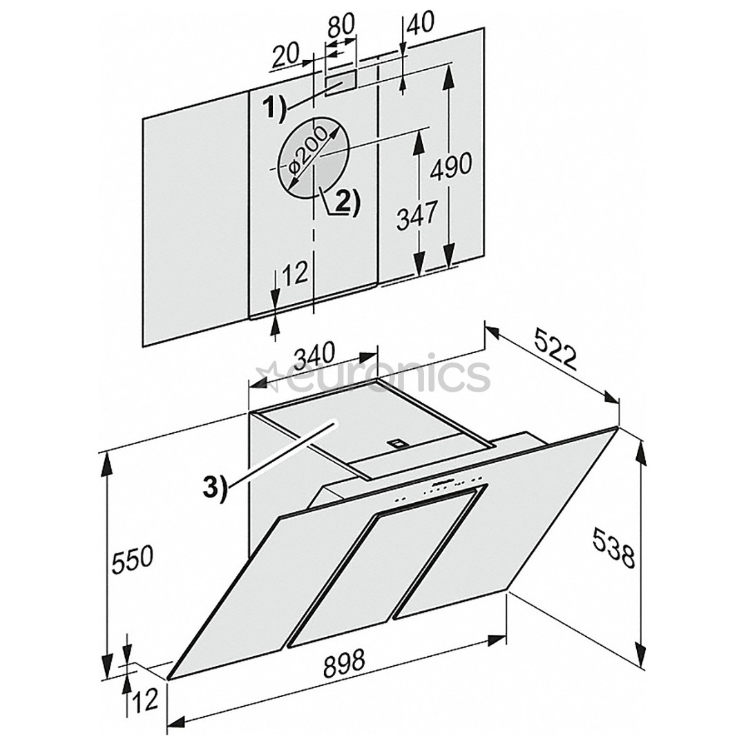 Miele, 610 m³/h, width 90 cm, black - Cooker Hood