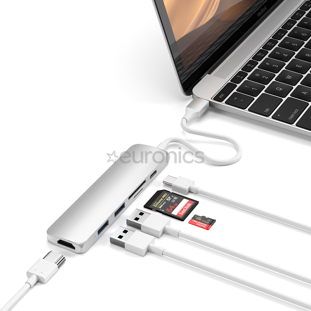 Satechi, USB-C Multi-Port 4K + SD lasītājs, sudraba - Adapteris
