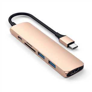 Satechi, USB C hub Multi-port 4K + SD-reader, gold - Adapter