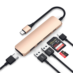 Satechi, USB C hub Multi-port 4K + SD-reader, gold - Adapter