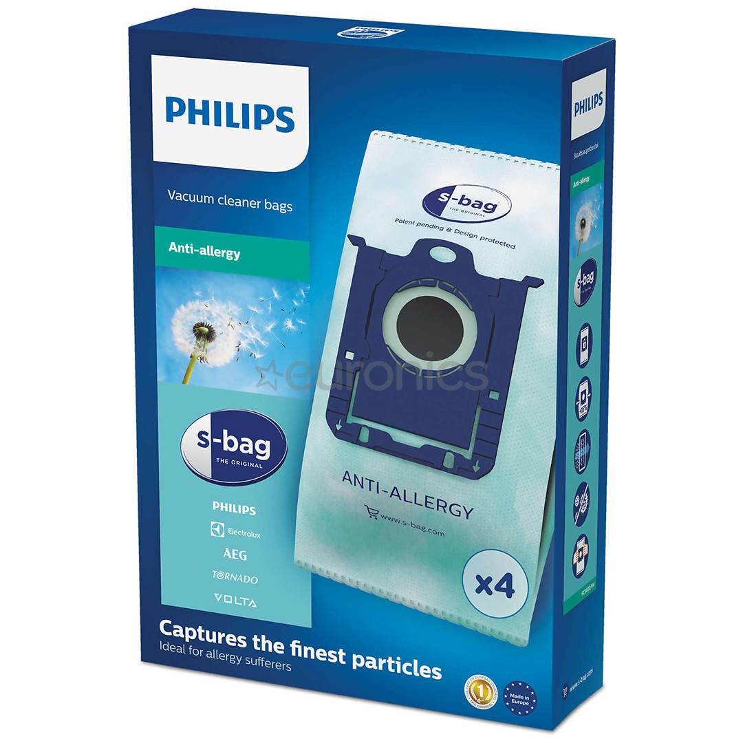 Philips s-bag anti-allergy, 4 gab. - Putekļu sūcēja maisiņi