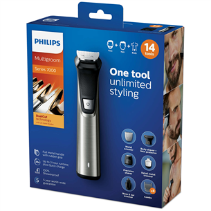 Philips Multigroom 7000 Series, 14 в 1, серебристый/черный  - Мультитриммер