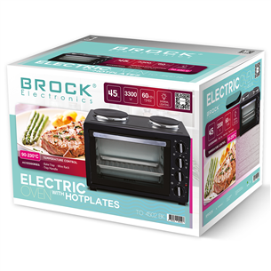 Brock, 45 L, 3300 W, black - Mini Oven with 2 Cooking Plates