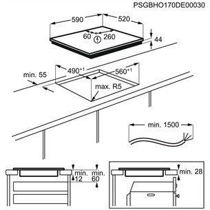 Electrolux 600 FlexiBridge, Hob2Hood, ширина 59 см, без рамы, черный - Интегрируемая индукционная варочная панель