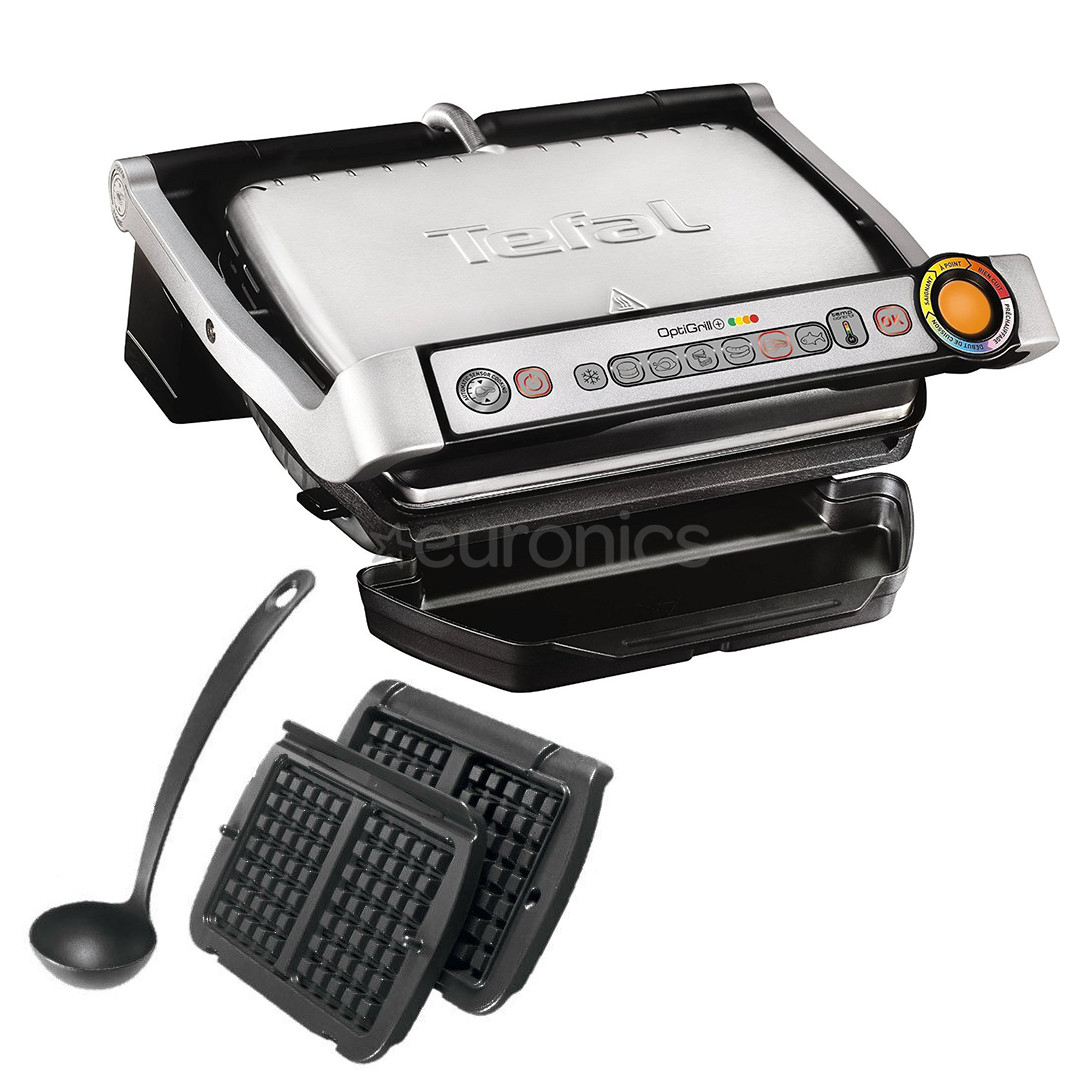 Tefal Optigrill+ + vafeļu plāksnes, 2000 W, melna/nerūsējošā tērauda - Elektriskais grils
