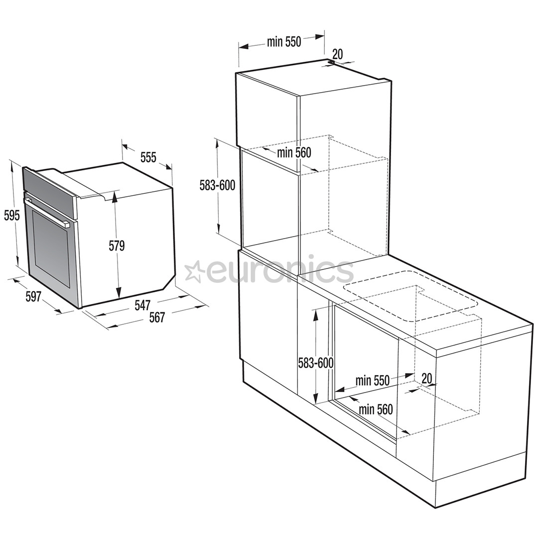 Gorenje, 71 L, black/gold - Built-in oven