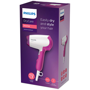 Philips DryCare Essential, 1400 Вт, белый/розовый - Фен