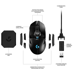 Logitech G903 LightSpeed, melna - Bezvadu datorpele