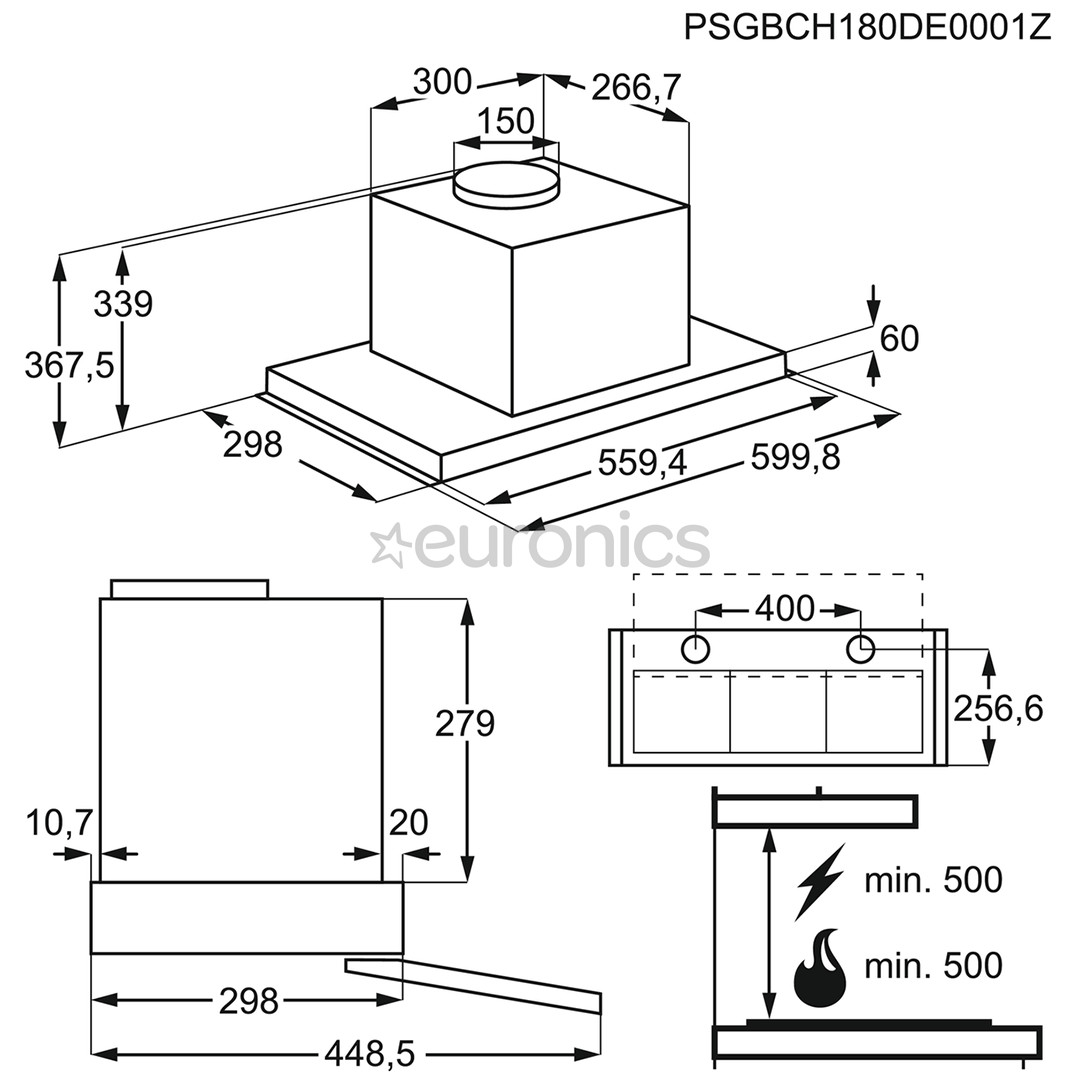 Electrolux, 600 m³/h, width 56 cm, inox - Built-in Cooker Hood