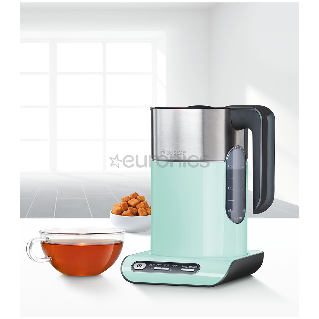 Bosch Styline, temperatūras regulācija, 1.5 L, zaļa/nerūsējošā tērauda - Tējkanna