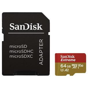 MicroSDXC memory card Extreme + adapter, SanDisk / 64GB