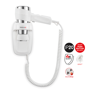 Valera Action PROTECT 1600, 1600 W, balta - Pie sienas stiprināms matu fēns 542.06/044.04WHITE