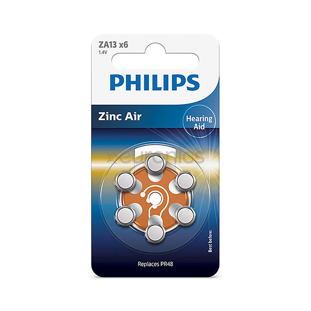 Philips Zinc Air, ZA13/PR48, 1.4V, 6 gab. - Baterijas