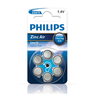 Philips Zinc Air, PR44/ZA675, 1.4 V, 6 pcs - Battery ZA675B6A/00