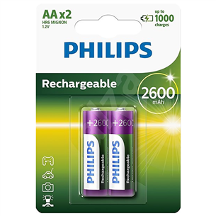 Philips, AA, 2600 мАч, 2 шт. - Аккумуляторные батарейки R6B2A260/10
