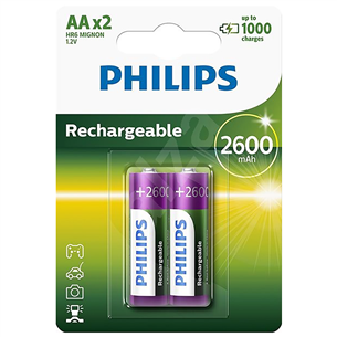 Philips, AA, 2600 mAh, 2gab. - Uzlādējama baterija