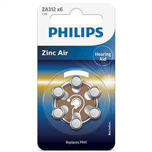 Philips Zinc Air, ZA312/PR41, 1.4V, 6gb. - Baterijas