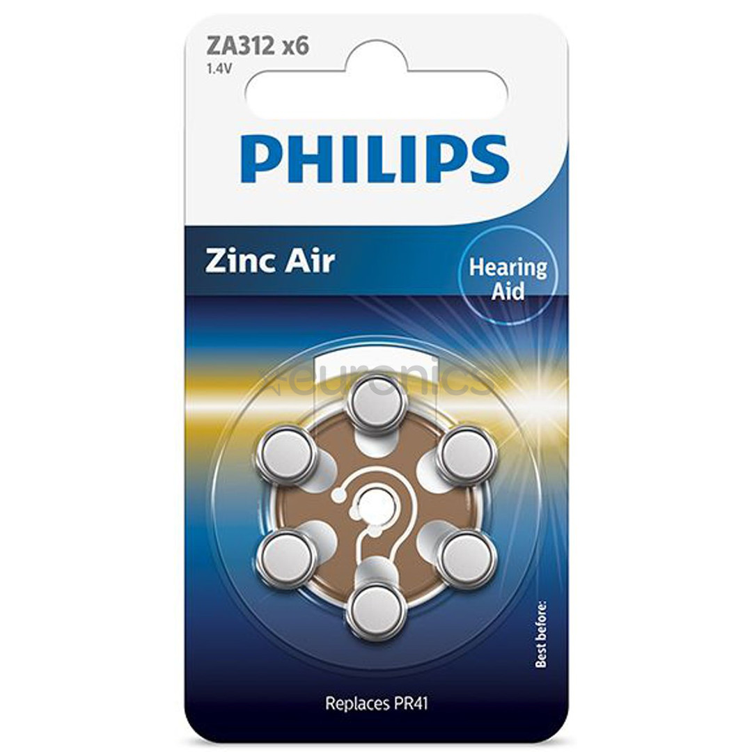 Philips Zinc Air, ZA312/PR41, 1,4 В, 6 шт. - Батарейки