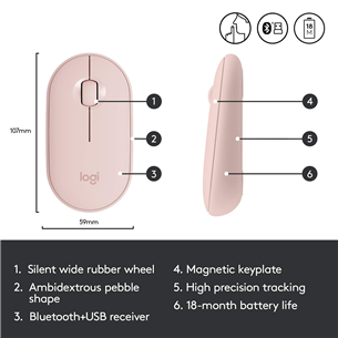 Logitech Pebble M350, rozā - Bezvadu datorpele