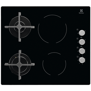 Electrolux, platums 58 cm, melna - Kombinētā plīts virsma, gāze/keramika EGE6172NOK