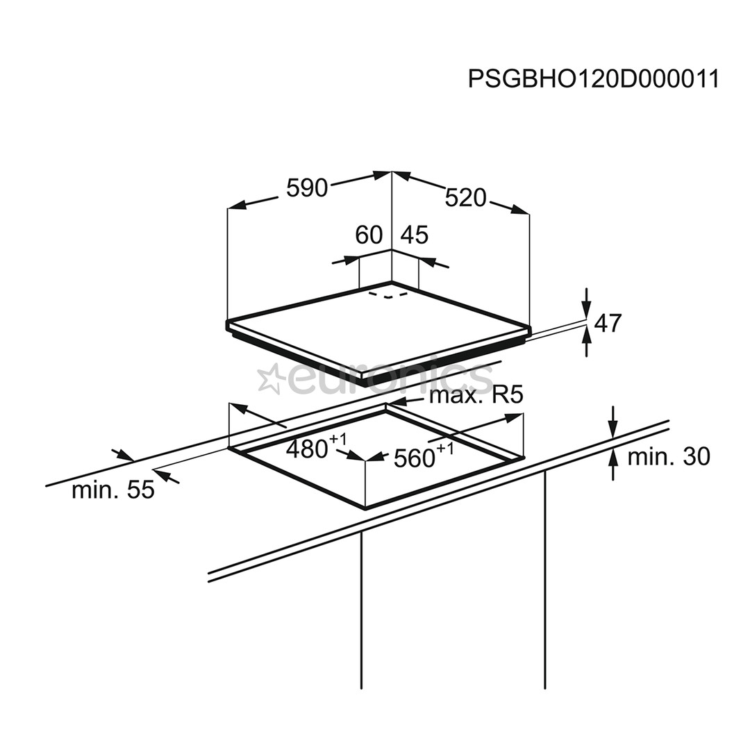Electrolux 300, width 59 cm, black - Built-in Gas Hob