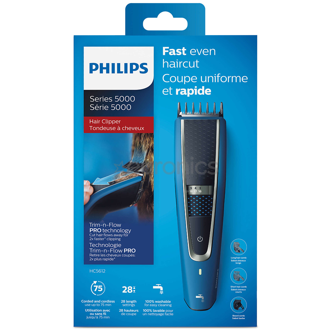 Philips 5000 Series, 0.5-28 mm, blue/black - Hairclipper + beard comb