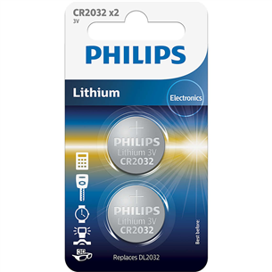 Philips Lithium, CR2032, 3V, 2 gab. - Baterijas CR2032P2/01B