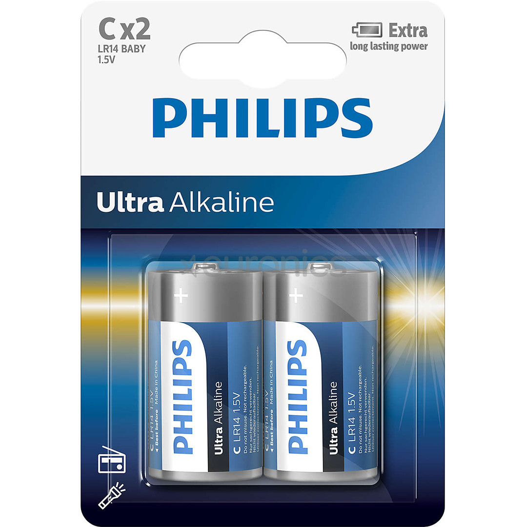 Philips Ultra Alkaline, LR14E, C2, 2 gab. - Baterijas