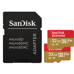 Карта памяти MicroSDHC, SanDisk Extreme + адаптер (32 ГБ + 2)