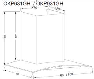 Hansa, 660 m³/h, width 90 cm, inox - Cooker Hood