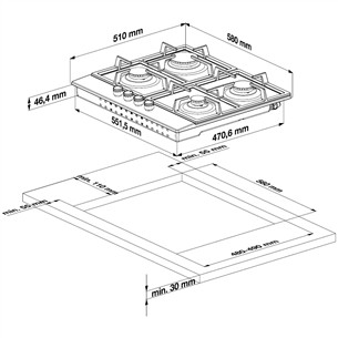 Beko, ширина 58 см, черный - Интегрируемая газовая варочная панель