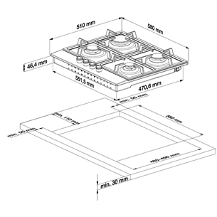 Beko, width 60 cm, black - Built-in Gas Hob