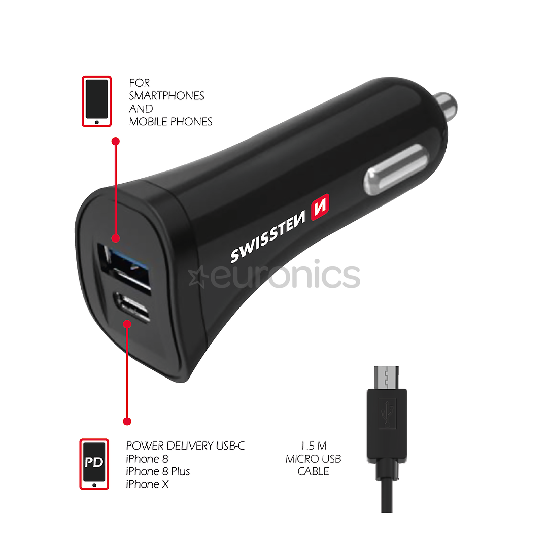 Auto lādētājs, Swissten / MicroUSB