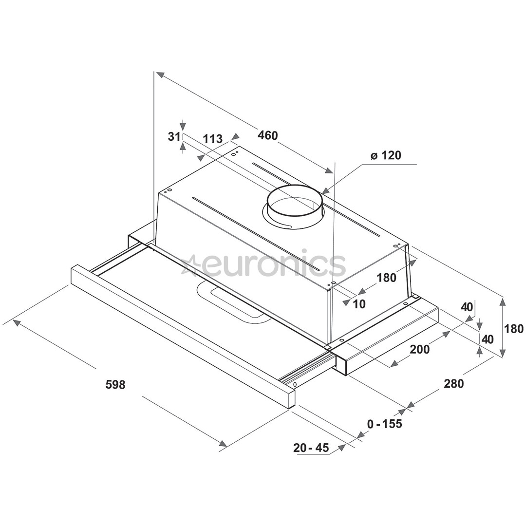 Whirlpool, 304 м³/ч, ширина 59,9 см, черный - Интегрируемая вытяжка
