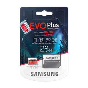 Atmiņas karte Micro SDXC EVO+, Samsung (128 GB) + adapteris