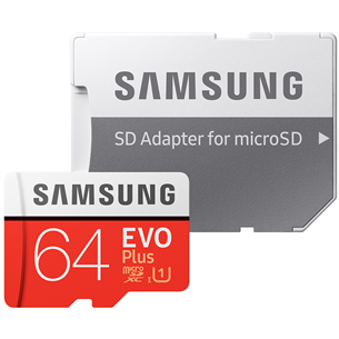 Atmiņas karte Micro SDXC EVO+, Samsung (64 GB) + adapteris MB-MC64HA/EU