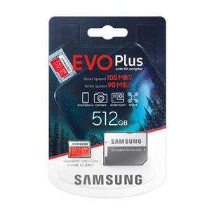 Atmiņas karte Micro SDXC EVO+, Samsung (512 GB) + adapteris