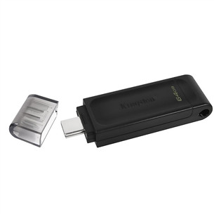 Kingston DataTraveler 70, USB-C, 64 GB, melna - USB zibatmiņa