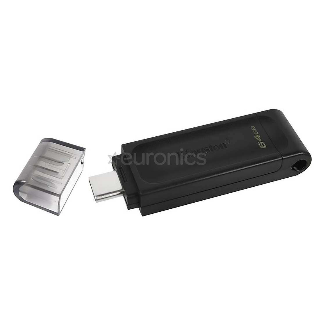 Kingston DataTraveler 70, USB-C, 64 GB, melna - USB zibatmiņa
