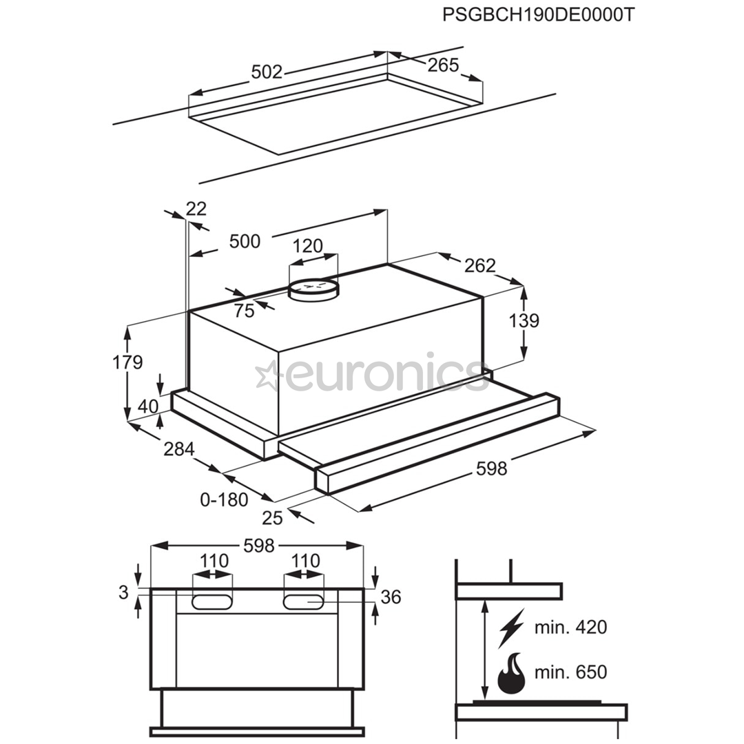 Electrolux, 370 m³/h, black - Built-in cooker hood