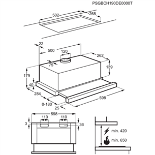 Electrolux, 370 m³/h, white - Built-in cooker hood