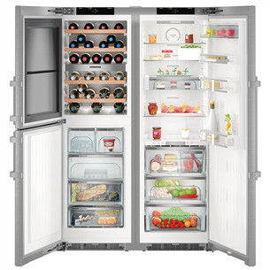 Liebherr, 371 L + 289 L, height 185 cm, inox - SBS Cooler, freezer and wine cooler