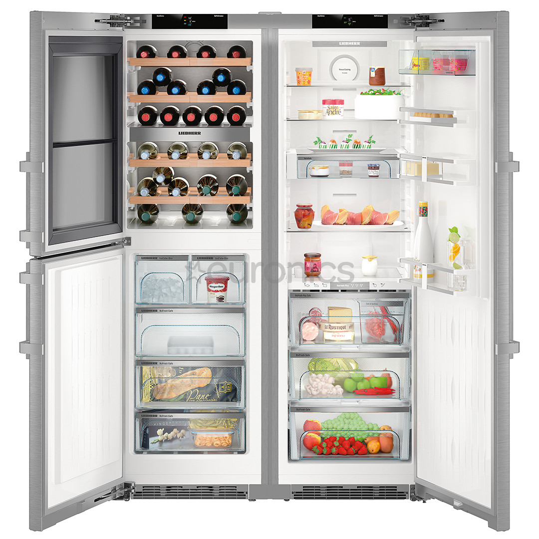 Liebherr, 371 L + 289 L, height 185 cm, inox - SBS Cooler, freezer and wine cooler