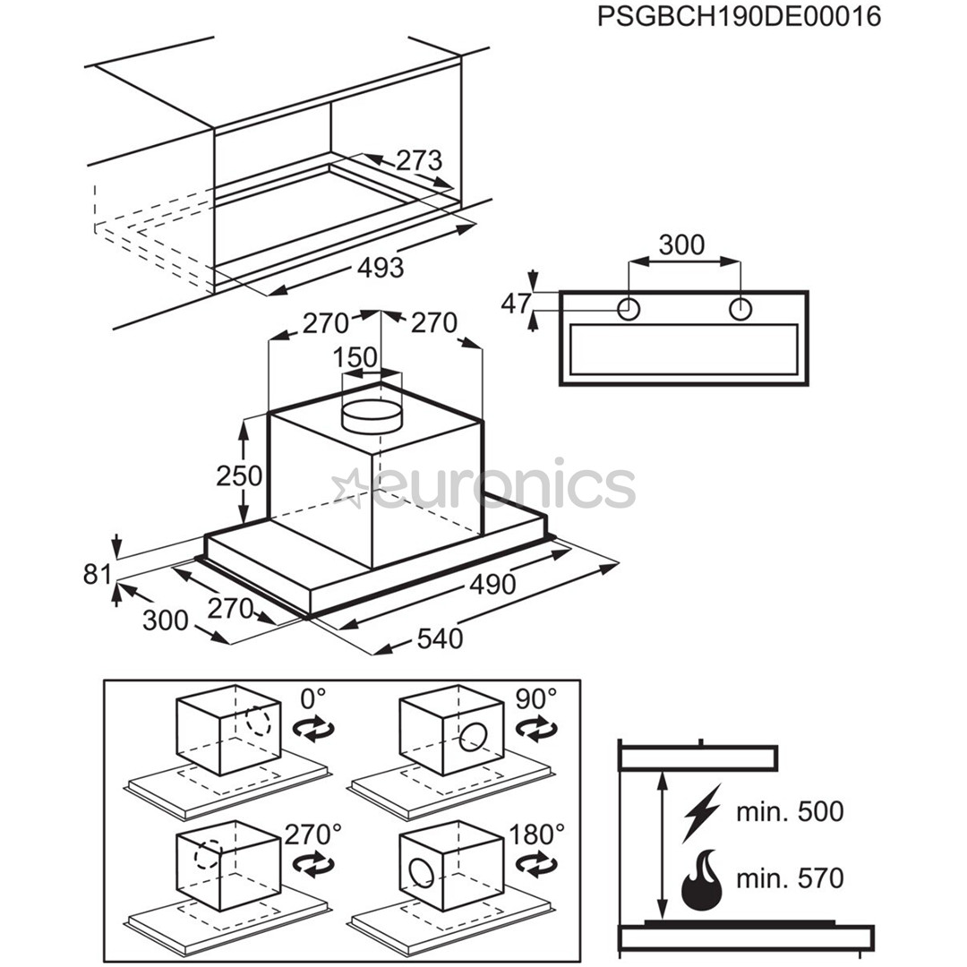 Electrolux, 700 м³/ч, ширина 54 см, белый - Интегрируемая вытяжка