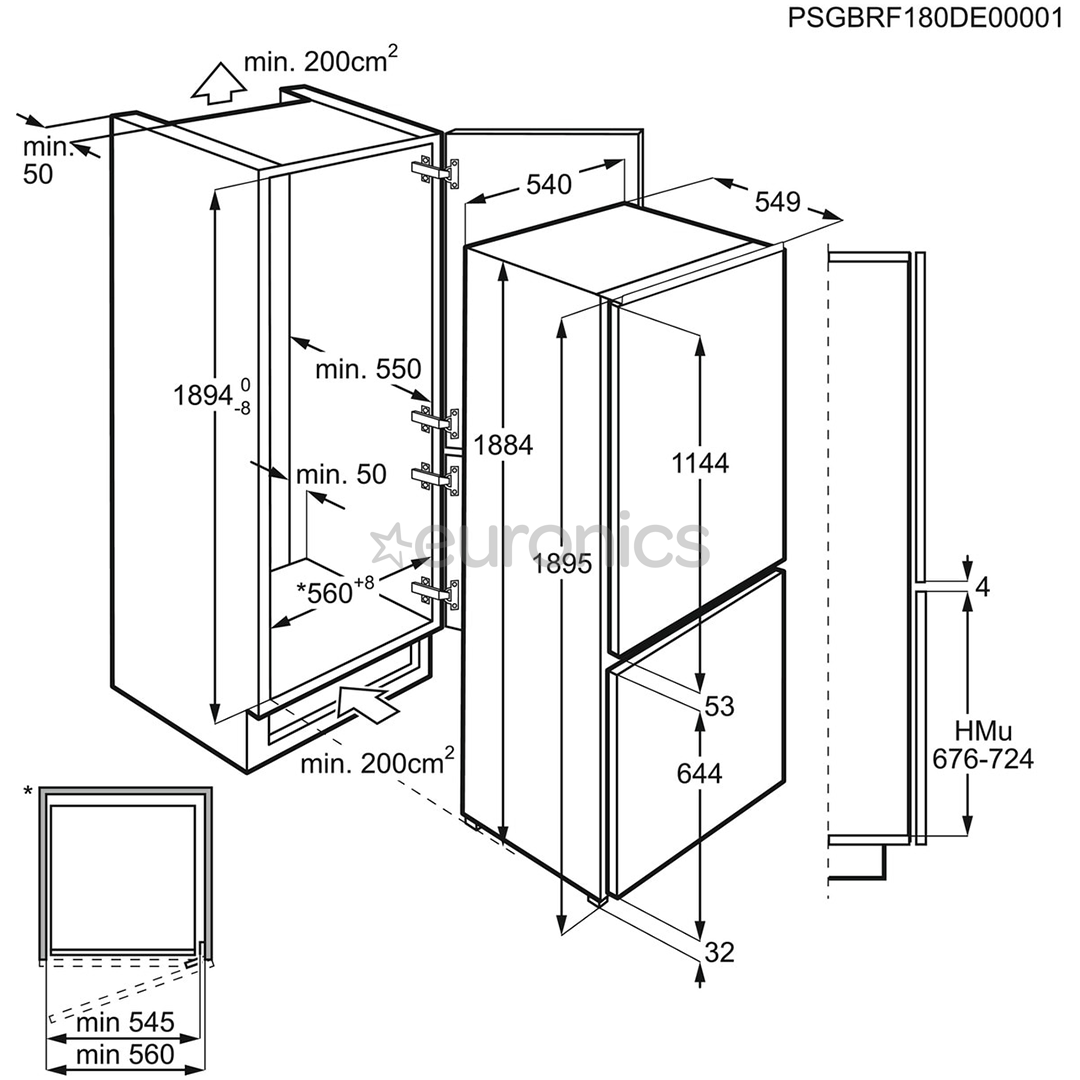 AEG, 269 L, height 189 cm - Built-in Refrigerator