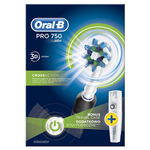 Braun Oral-B Pro 750 Cross Action, ceļojumu futrālis, melna/balta - Elektriskā zobu birste