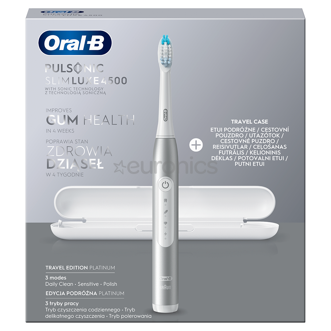 Braun Oral-B Pulsonic Slim Luxe 4500, футляр, белый/серебристый - Электрическая зубная щетка