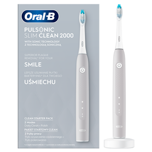 Braun Oral-B Pulsonic Slim Clean 2000, balta/pelēka - Elektriskā zobu birste