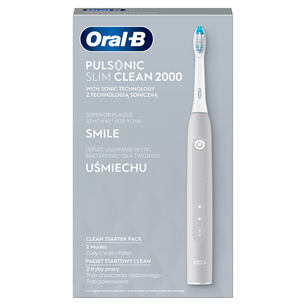 Braun Oral-B Pulsonic Slim Clean 2000, balta/pelēka - Elektriskā zobu birste