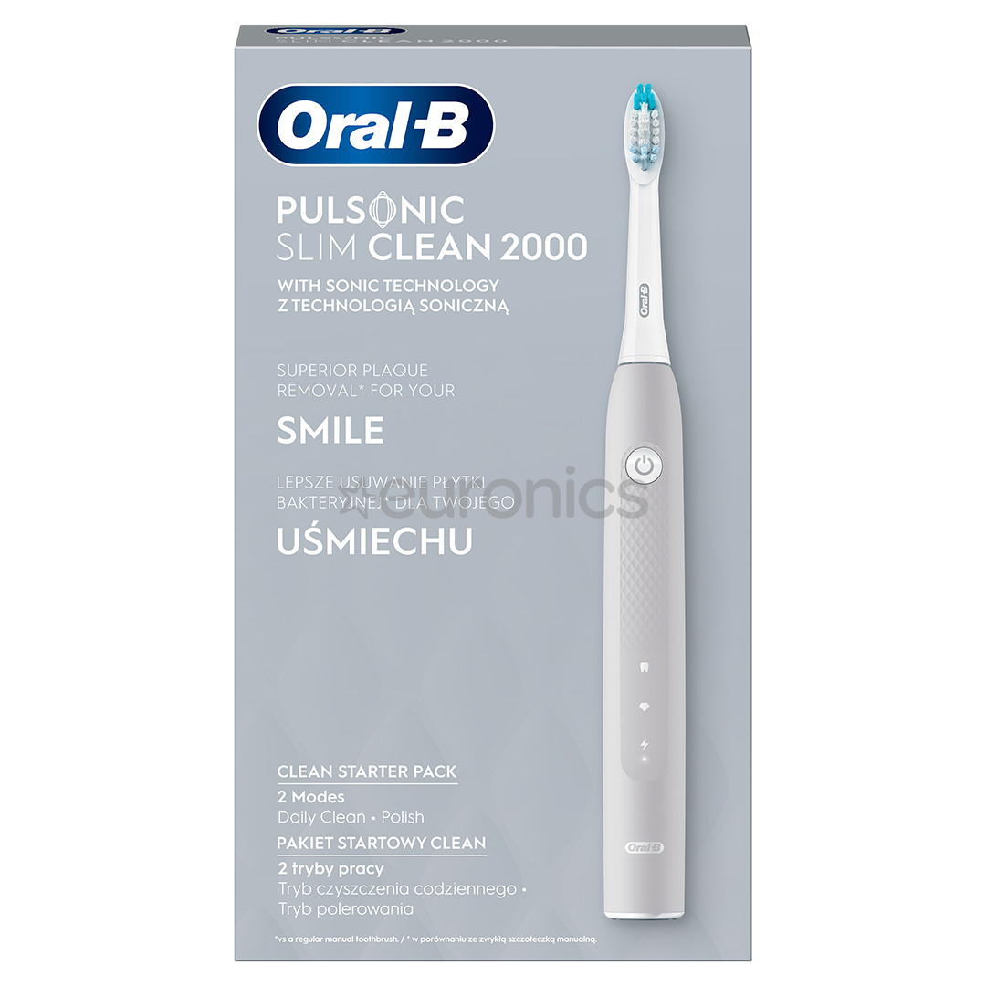 Braun Oral-B Pulsonic Slim Clean 2000, белый/серый - Электрическая зубная щетка